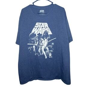 Retro Star Wars Graphic Blue T-Shirt Mens Size 2X Darth Vader Luke Skywalker